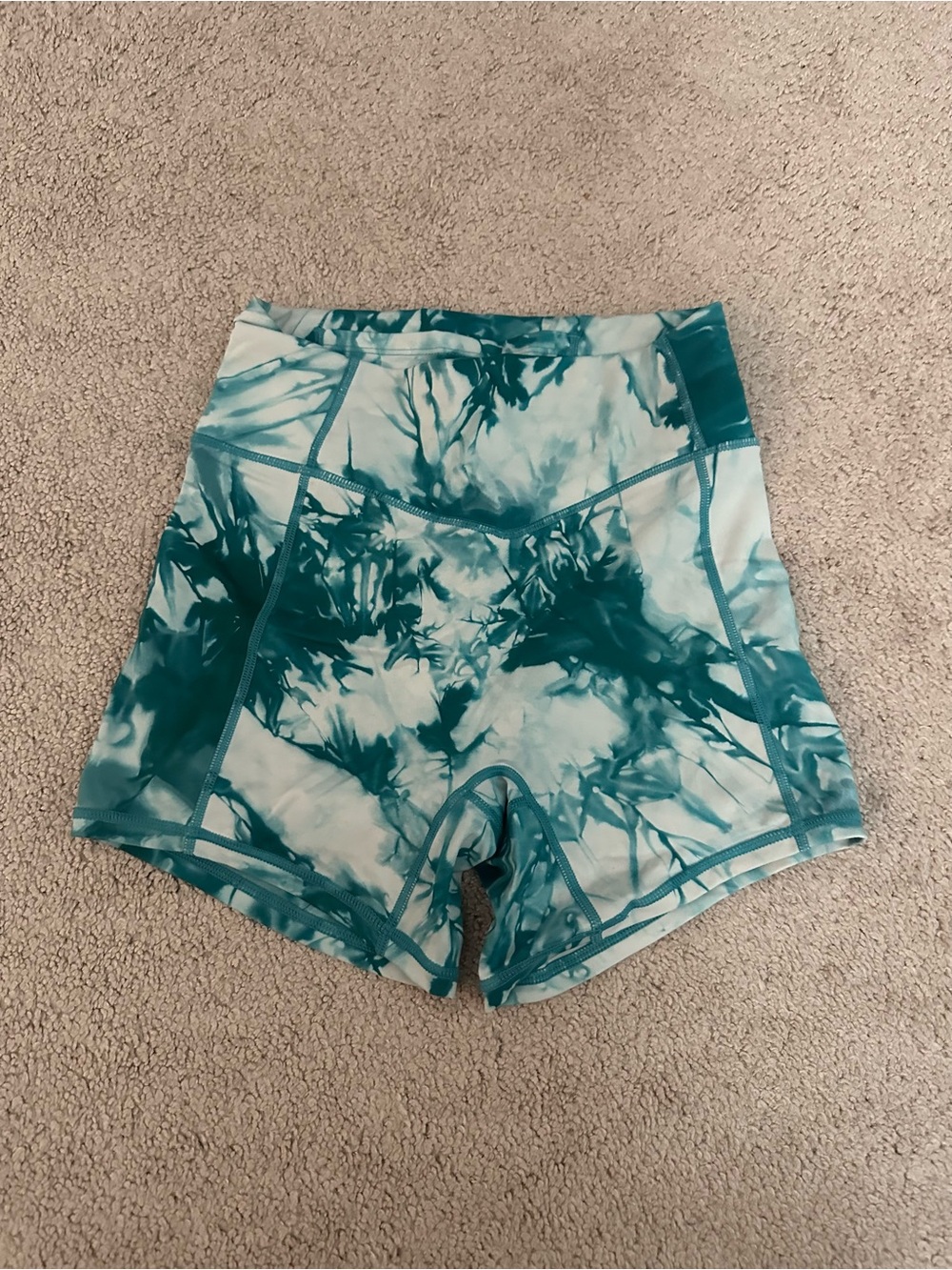 High-Waist Tie-Dye Athletic Shorts in Teal